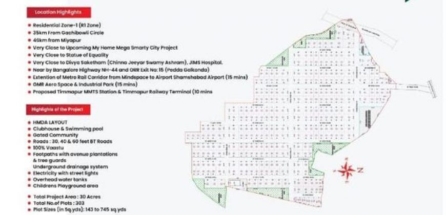 OPEN PLOTS With Clubhouse & Swimming pool @GOLLUR, Near Shamshabad -Nagireddipalle Maheshwaram Mandal, RR District – 8500204047