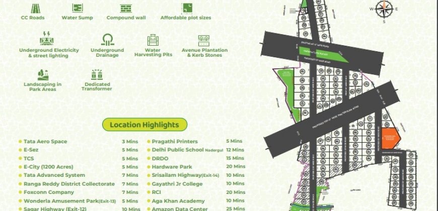 HMDA Approved plots for sale In Kongarakalan – Adibatla (Behind Wonderla), Inside ORR, Hyderabad – 8500204047