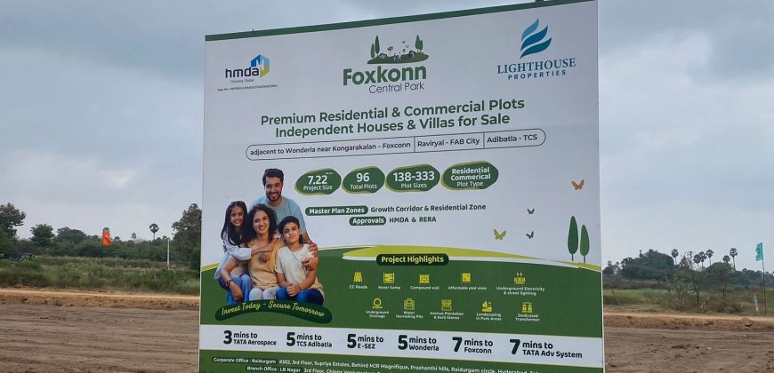 #Foxkonn central Park -Kongarakalan – Adibatla (Behind Wonderla), Inside ORR, Hyderabad-8500204047