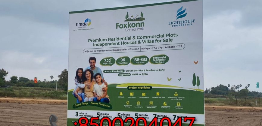 Open plot For sale In Konagarakalan # Adibatla(Behind Wonderla) -Inside ORR (exit No:13)-Raviryala – HYDERABAD – 8500204047